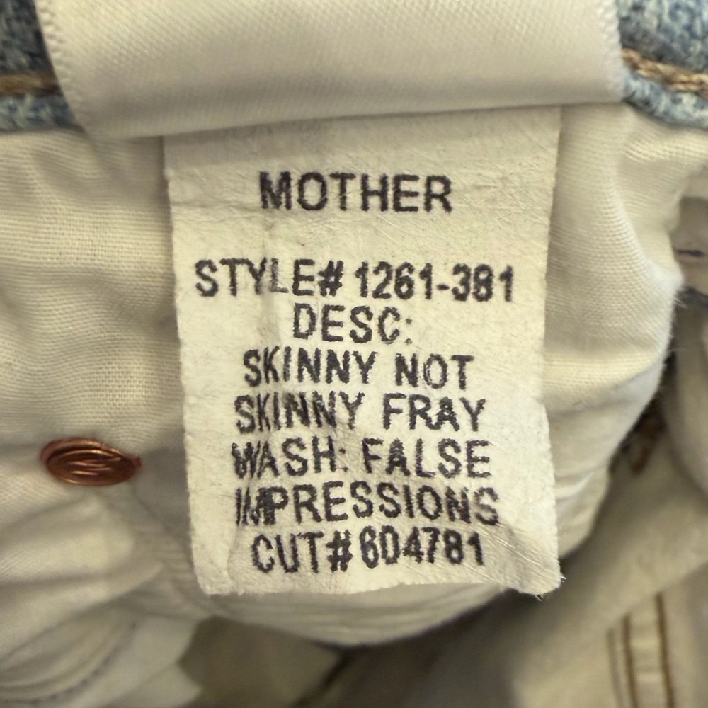 MOTHER Skinny Not Skinny Fray False Impressions Patchwork Jean Size 28 - Picture 10 of 10